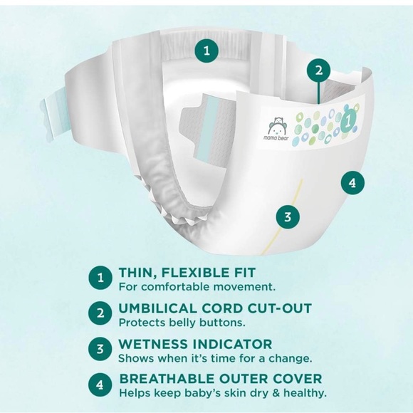 Mama Bear Size 1 Diapers 49 Count Gentle Touch Hypoallergenic Unscented x2 (98) - Picture 2 of 4